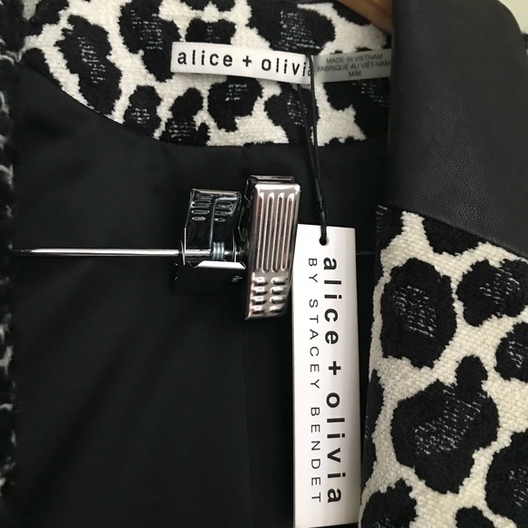 NWT Alice + Olivia Harvey Leather Patchwork Draped Lapel Blazer Jacket M - Picture 16 of 17